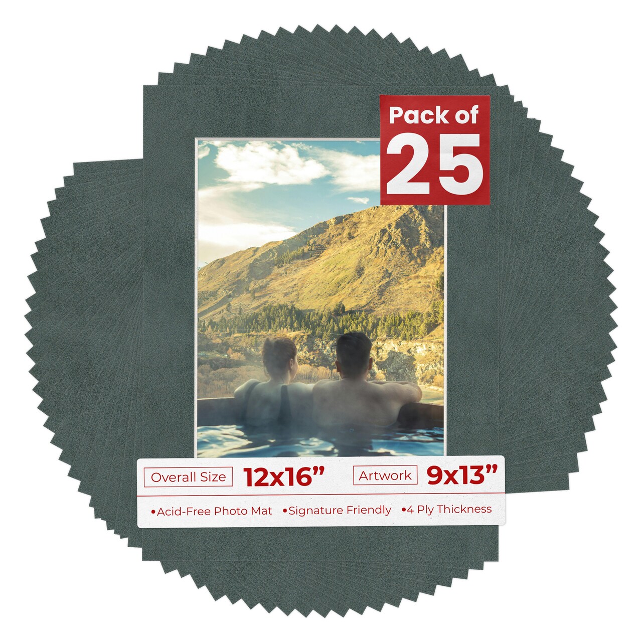 Dark Grey Suede Mat Board for 12x16 Frames - Fits 9x13 Photos
